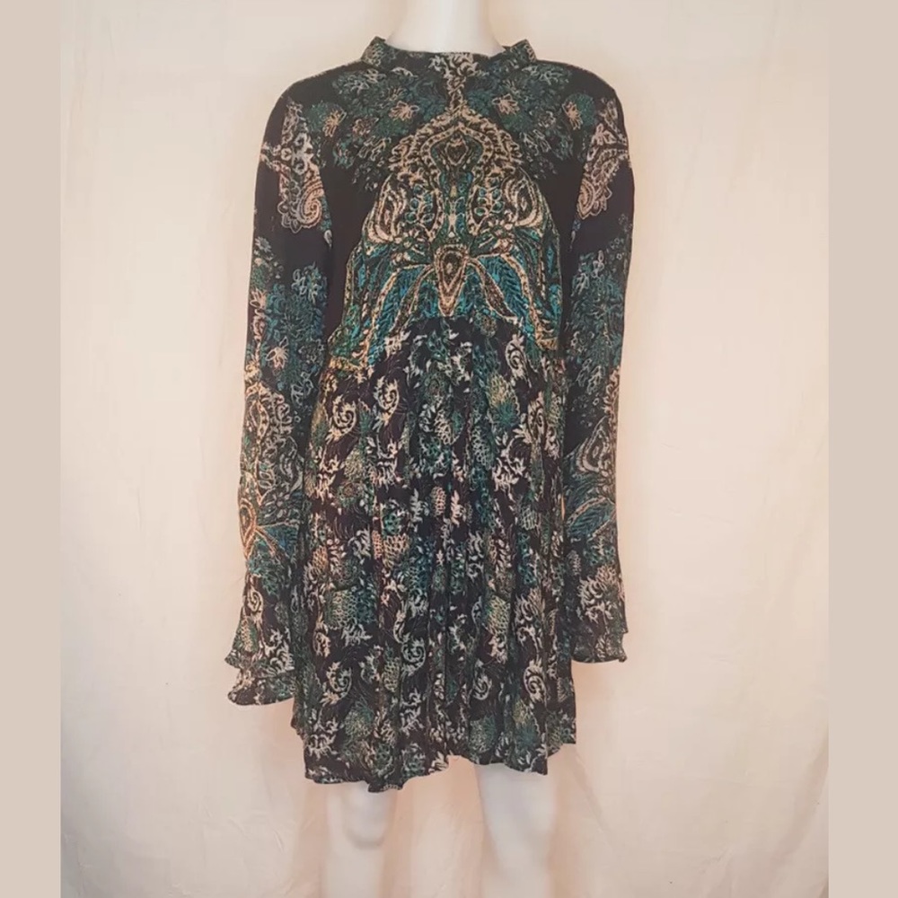 Free People Lady Luck Long Sleeve Tunic Blue Combo